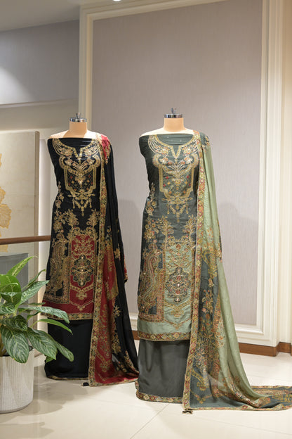 Pakistani Printed Tabby Silk Suit Set with Matching Tabby Silk  Dupatta