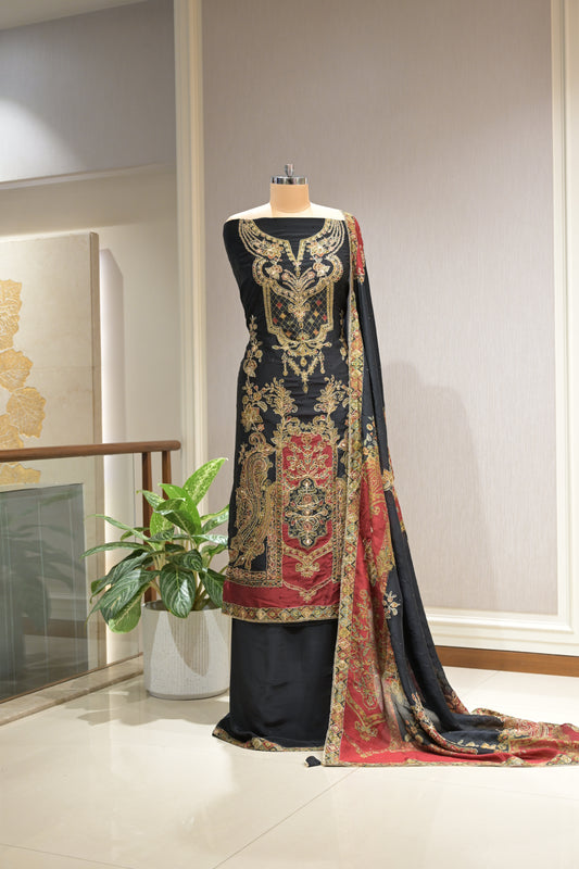 Pakistani Printed Tabby Silk Suit Set with Matching Tabby Silk  Dupatta