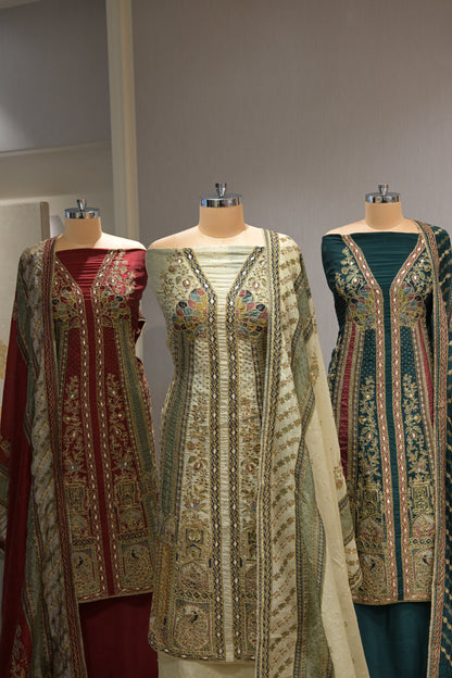 Pakistani Printed Tabby Silk Suit Set with Matching Tabby Silk Dupatta