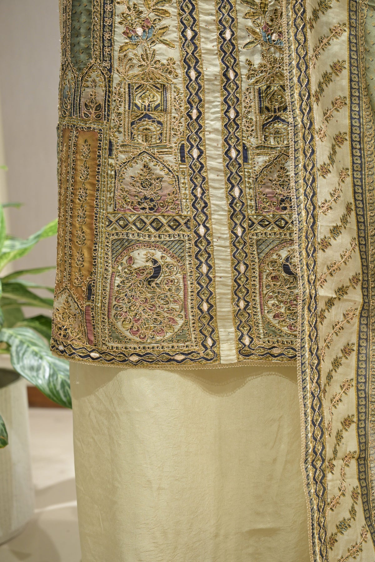Pakistani Printed Tabby Silk Suit Set with Matching Tabby Silk Dupatta
