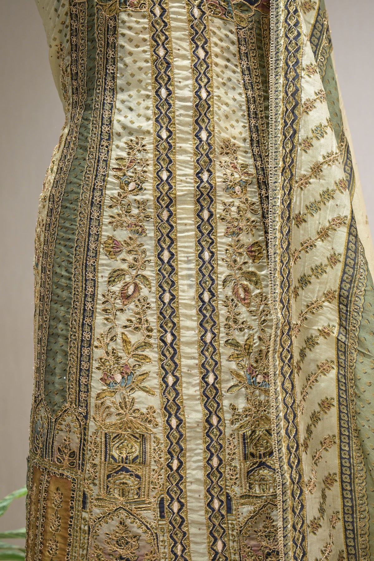 Pakistani Printed Tabby Silk Suit Set with Matching Tabby Silk Dupatta