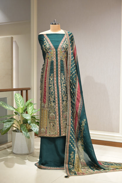 Pakistani Printed Tabby Silk Suit Set with Matching Tabby Silk Dupatta