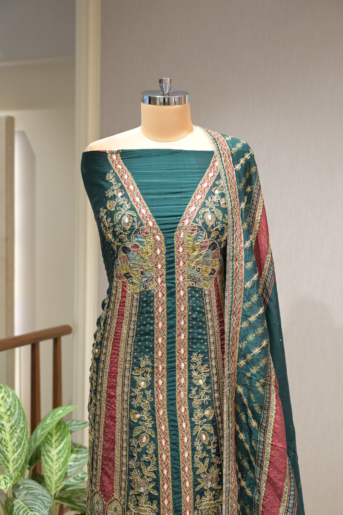 Pakistani Printed Tabby Silk Suit Set with Matching Tabby Silk Dupatta