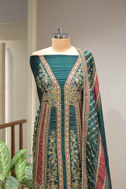 Pakistani Printed Tabby Silk Suit Set with Matching Tabby Silk Dupatta
