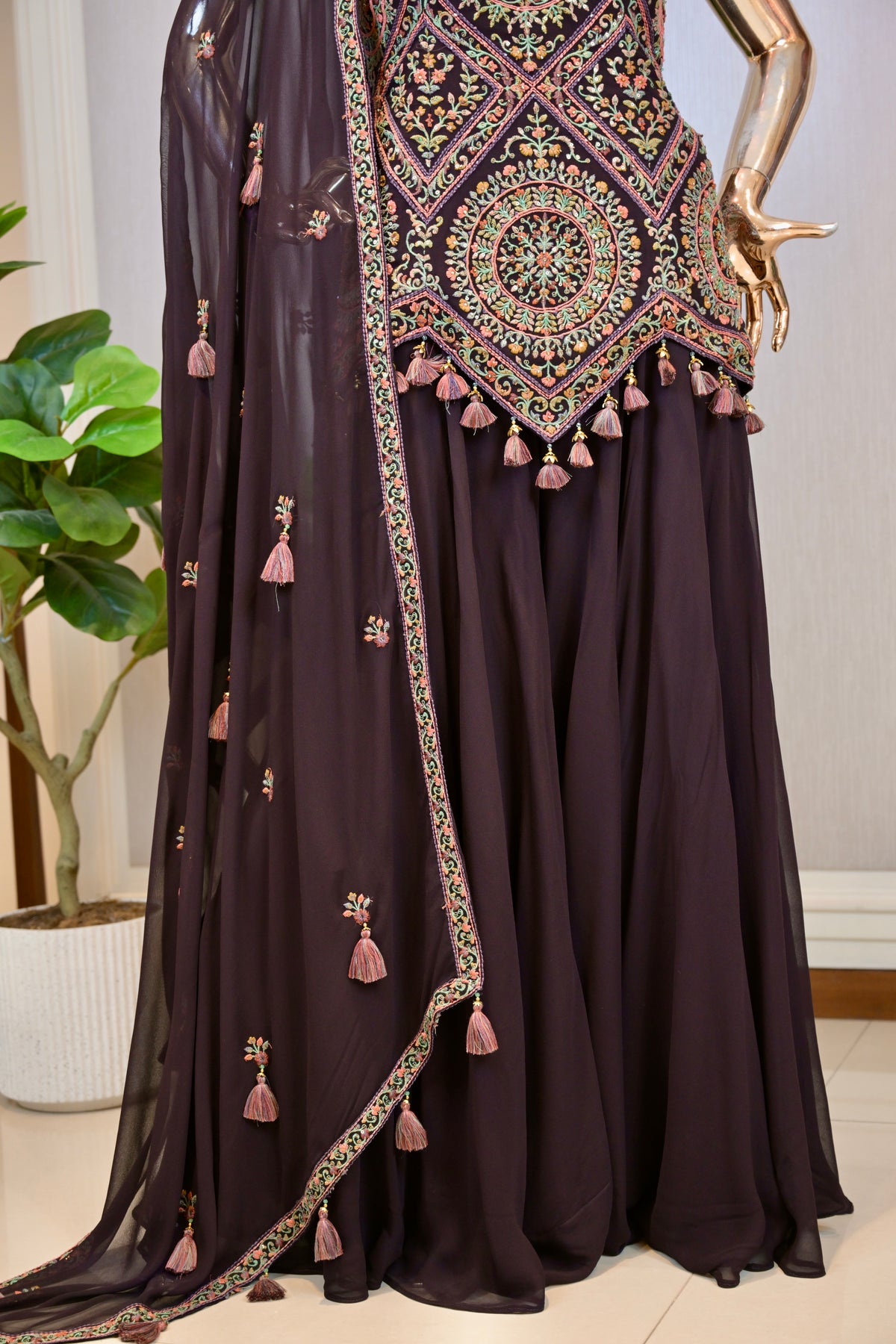 Deep Coffee Brown Georgette Sharara Set
