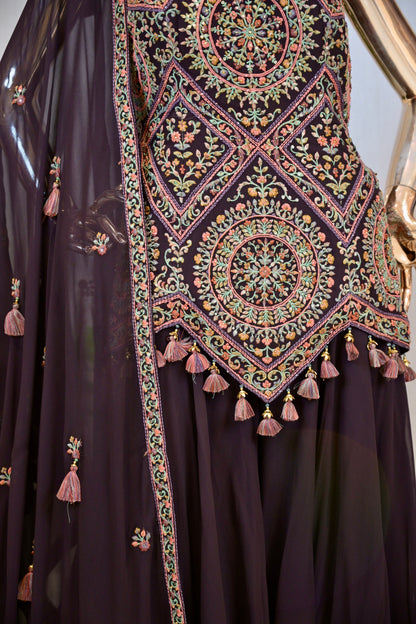 Deep Coffee Brown Georgette Sharara Set