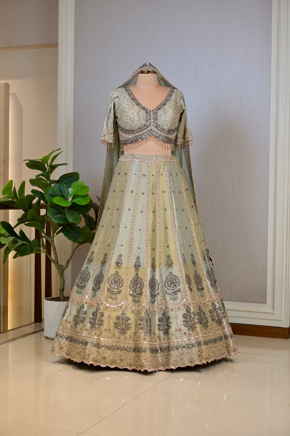 Shimmer Tissue Hand-Embroidered Lehenga Set