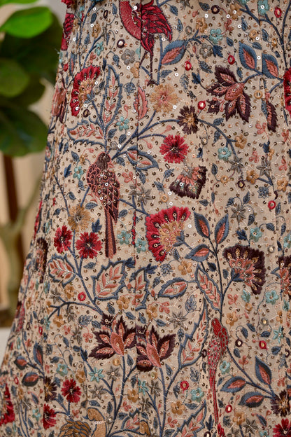 Elegant Dusty Pink Georgette Embroidered Shirt Set with Floral Palazzo