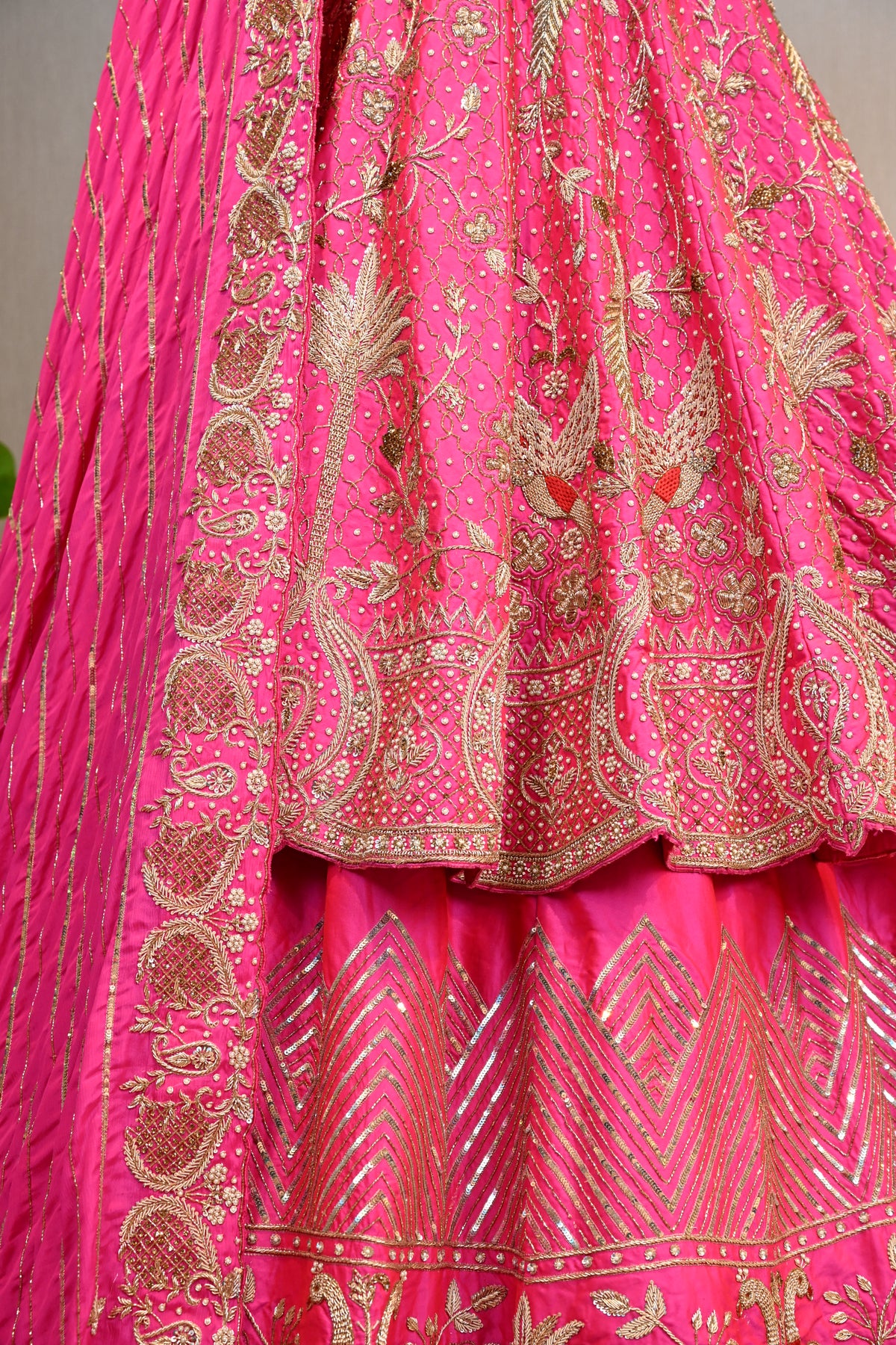 Hot Pink Embroidered Bridal Lehenga Set with Designer Dupatta
