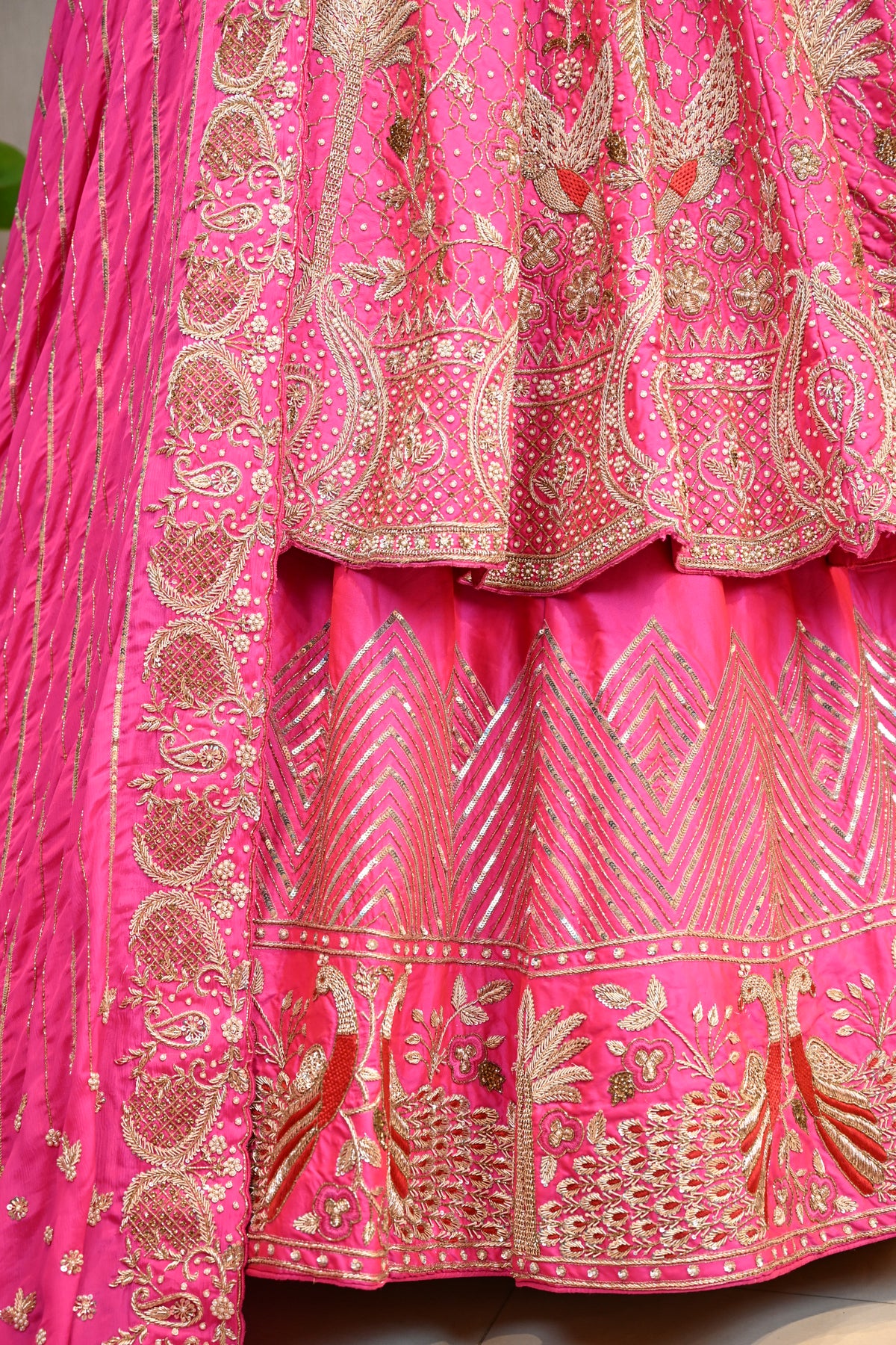 Hot Pink Embroidered Bridal Lehenga Set with Designer Dupatta