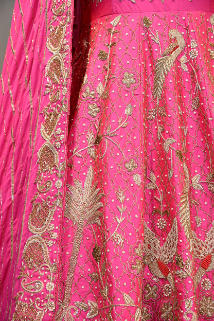 Hot Pink Embroidered Bridal Lehenga Set with Designer Dupatta