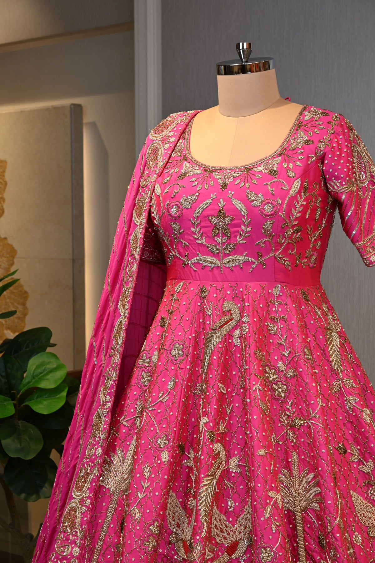 Hot Pink Embroidered Bridal Lehenga Set with Designer Dupatta