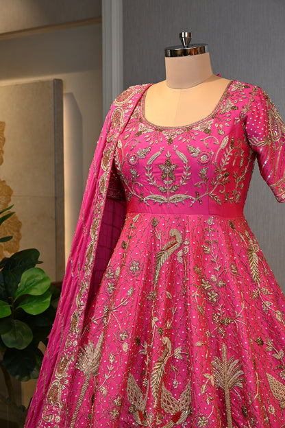 Hot Pink Embroidered Bridal Lehenga Set with Designer Dupatta