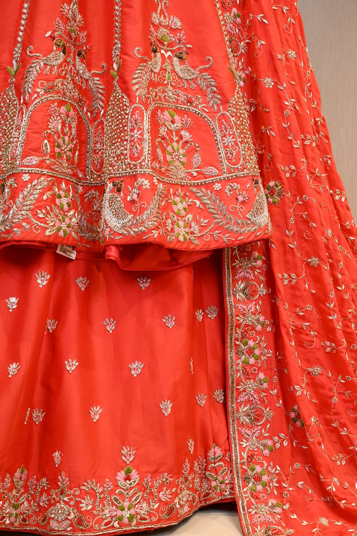 Orange Embroidered Anarkali Lehenga Set with Heavy Jaal Dupatta