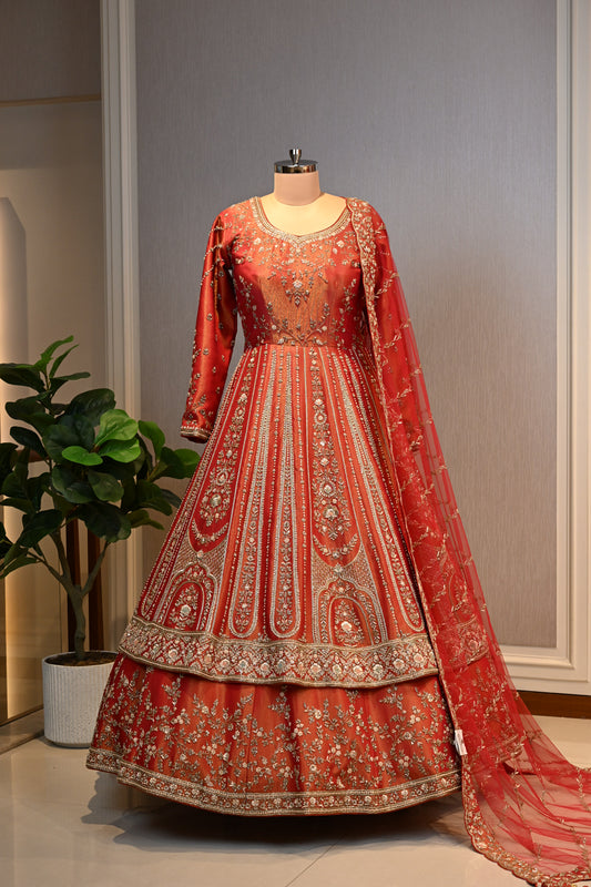 Bridal Embroidered Layered Lehenga Set with Dupatta