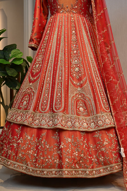 Bridal Embroidered Layered Lehenga Set with Dupatta
