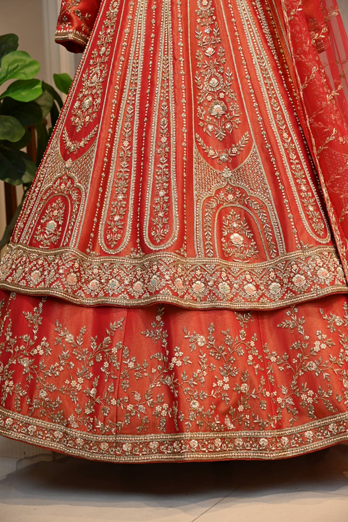 Bridal Embroidered Layered Lehenga Set with Dupatta