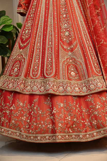 Bridal Embroidered Layered Lehenga Set with Dupatta