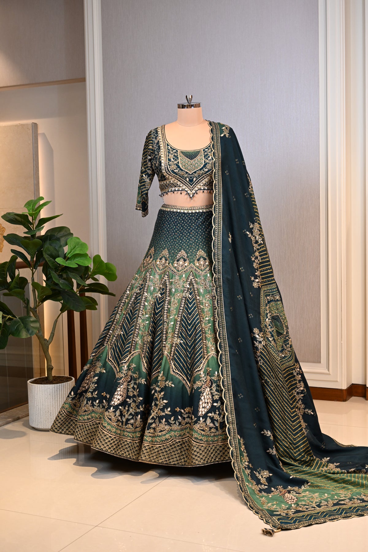 Emerald Green Embroidered Bridal Lehenga with Dupatta