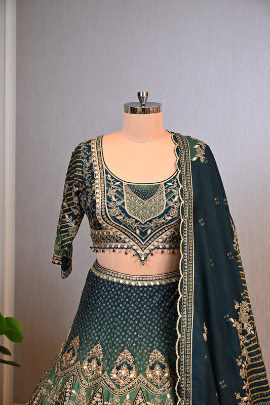 Emerald Green Embroidered Bridal Lehenga with Dupatta