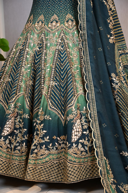 Emerald Green Embroidered Bridal Lehenga with Dupatta