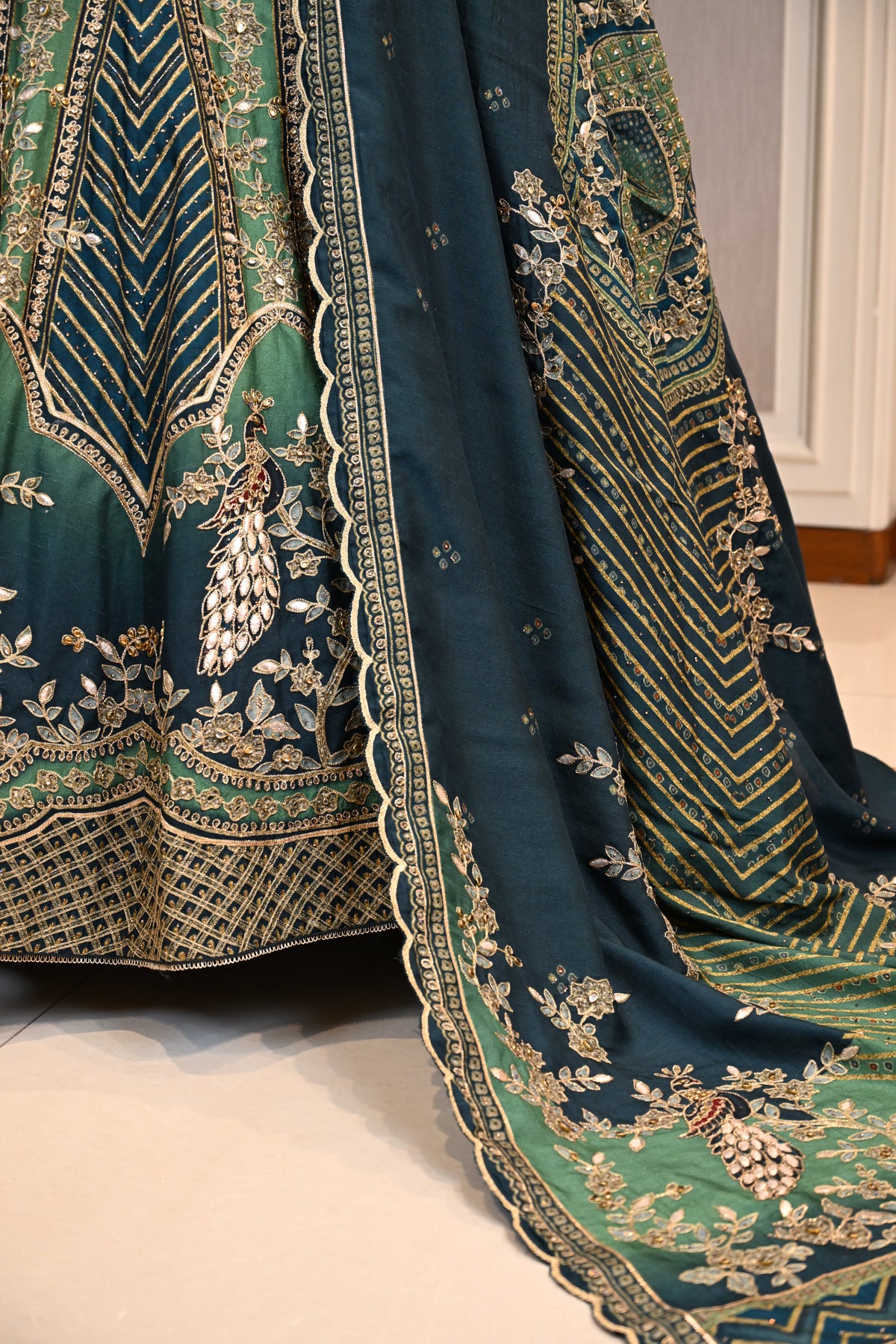 Emerald Green Embroidered Bridal Lehenga with Dupatta