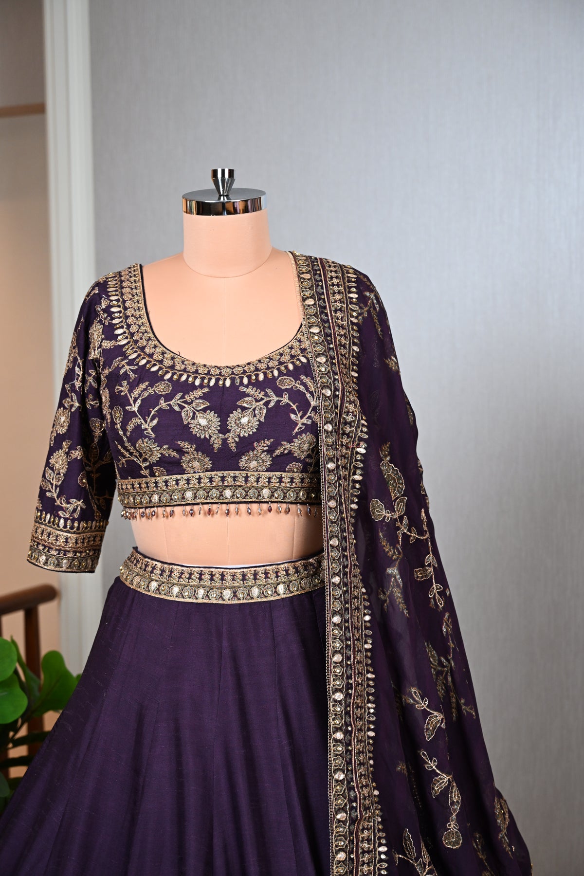 Plum Purple Hand Embroidered Lehenga Set