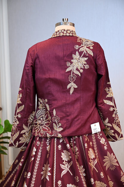 Royal Maroon Lehenga Ensemble with Intricate Floral Embroidery