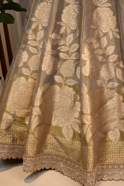 Champagne Gold Banarasi Embroidered Lehenga Set