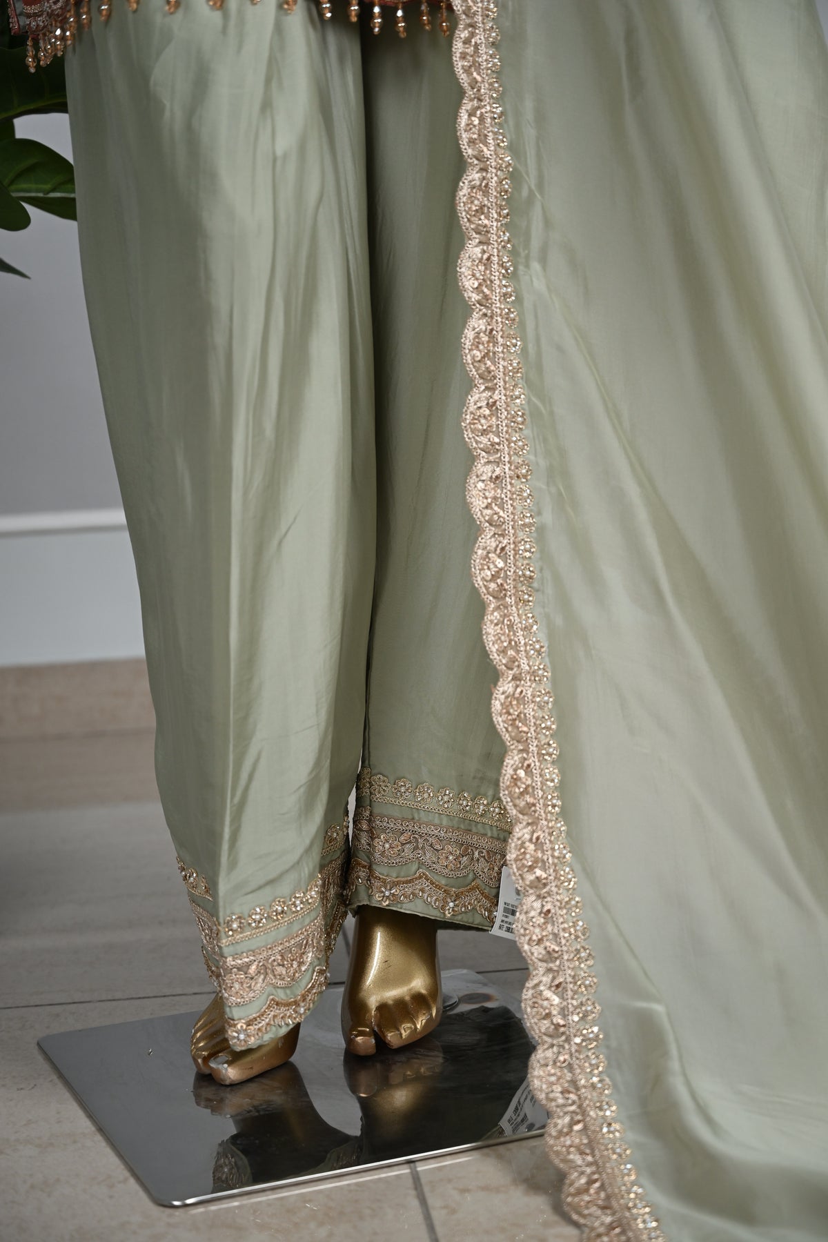 Rust Pista Farsi Suit – Banarasi Shirt  With Tabby Silk Bottom
