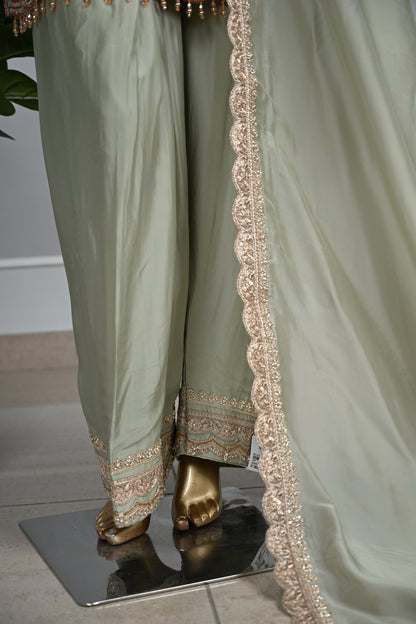 Rust Pista Farsi Suit – Banarasi Shirt  With Tabby Silk Bottom
