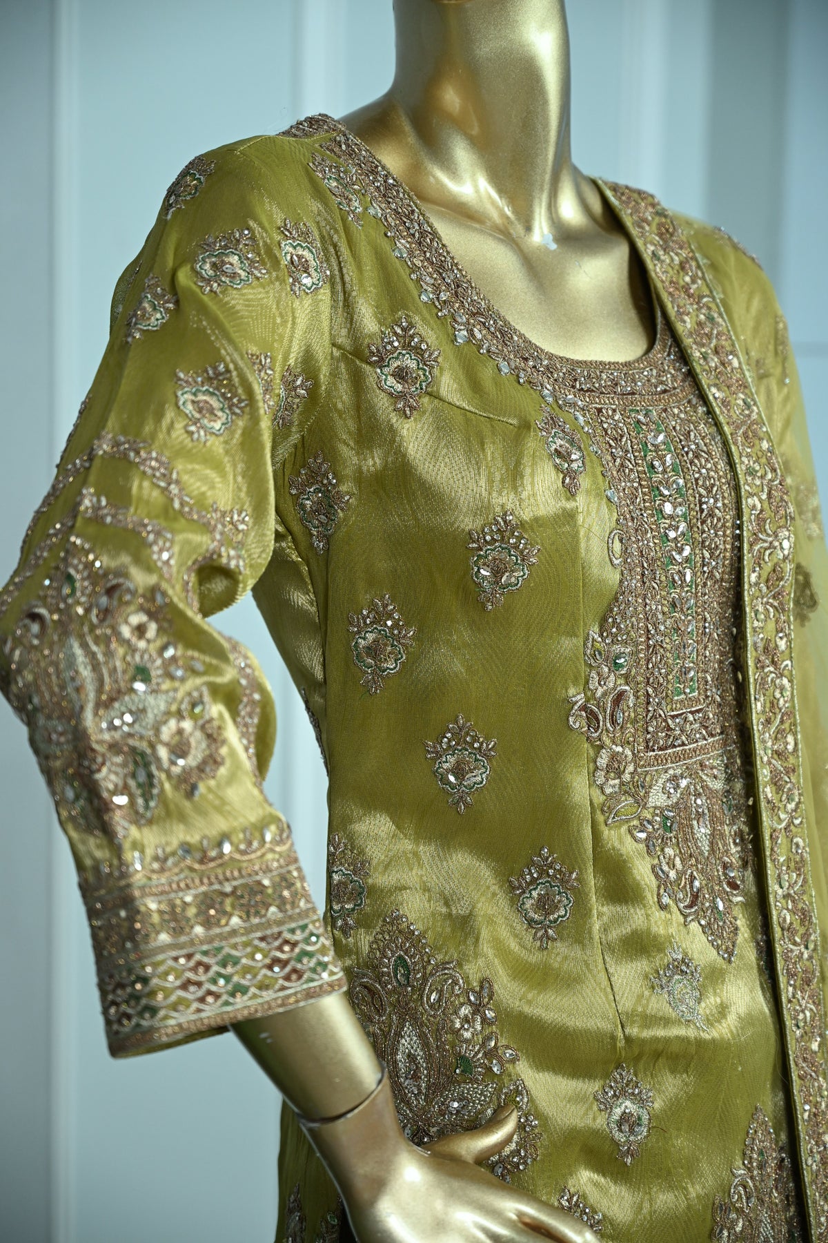 Olive Green Shimmer Tissue Sharara Suit