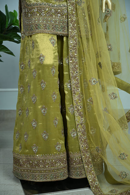 Olive Green Shimmer Tissue Sharara Suit
