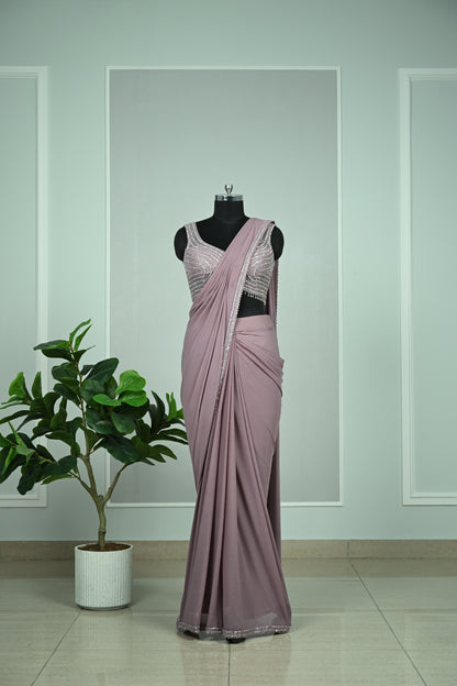 Lilac Soft Net Drape Saree with Sequin & Cut Dana Embellishments