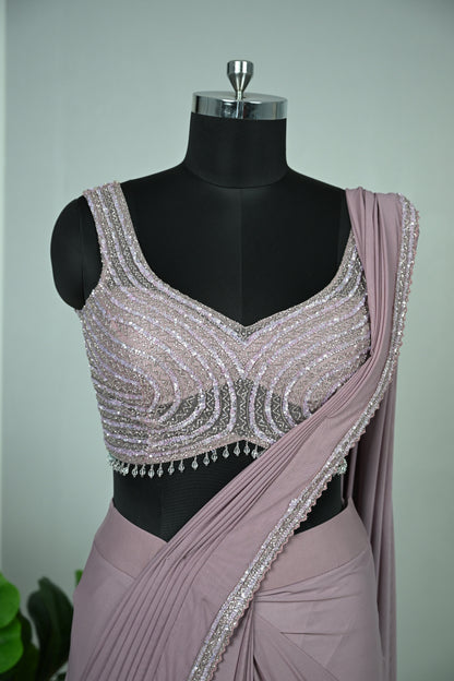 Lilac Soft Net Drape Saree with Sequin & Cut Dana Embellishments