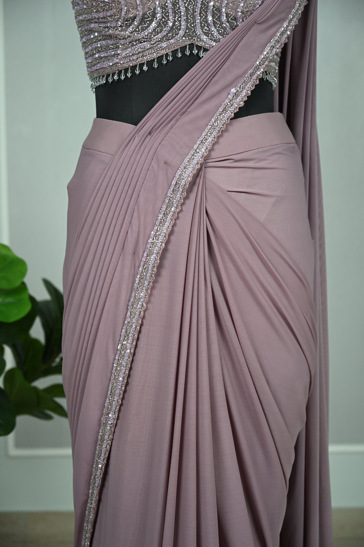 Lilac Soft Net Drape Saree with Sequin & Cut Dana Embellishments