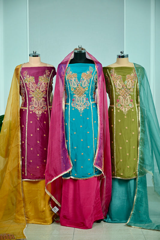 Hand-Embroidered Tabby Silk Luxury Unstitched Suit Collection