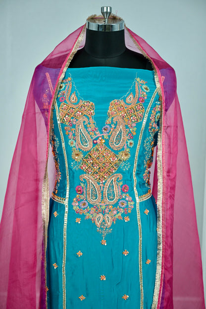 Hand-Embroidered Tabby Silk Luxury Unstitched Suit Collection