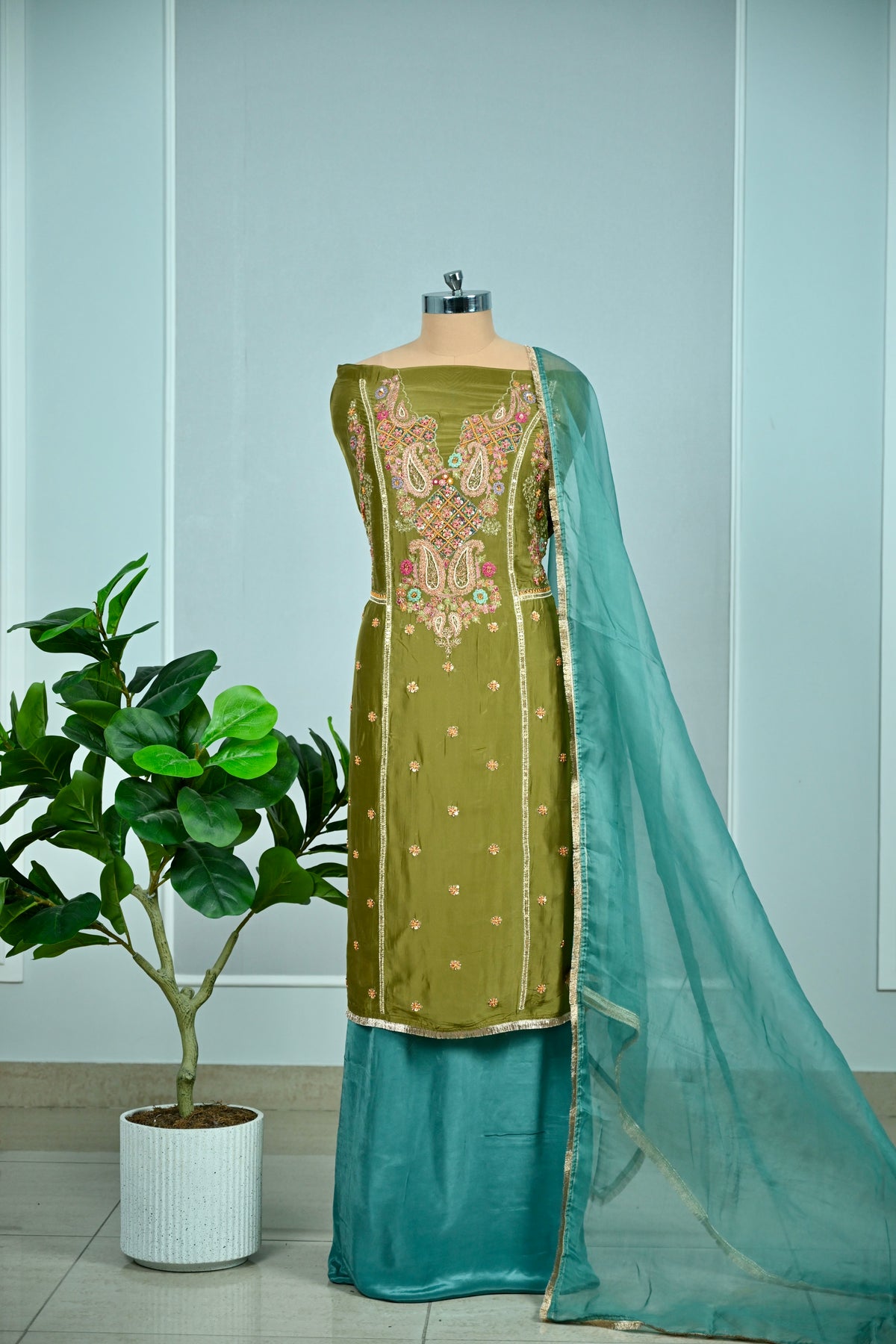 Hand-Embroidered Tabby Silk Luxury Unstitched Suit Collection