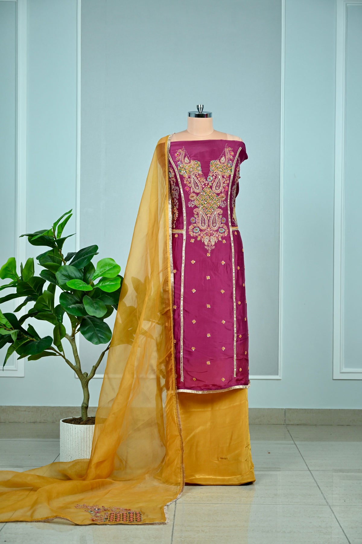 Hand-Embroidered Tabby Silk Luxury Unstitched Suit Collection