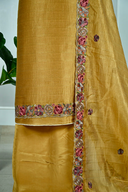 Elegant Raw Silk Embroidered Unstitched Suit Set