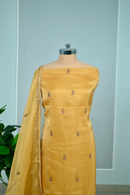 Elegant Hand-Embroidered Glass Organza Unstitched Suit Set