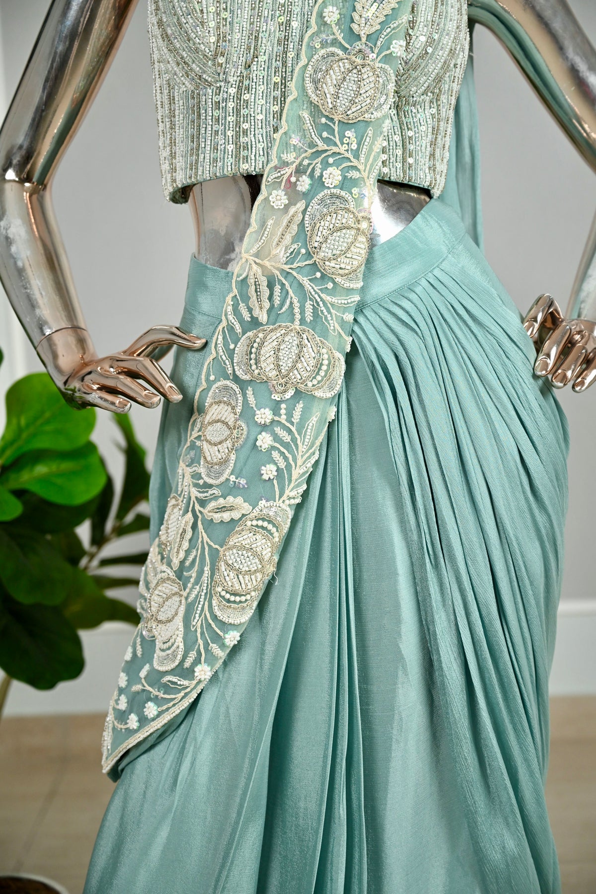Sky Blue Designer Drape Saree
