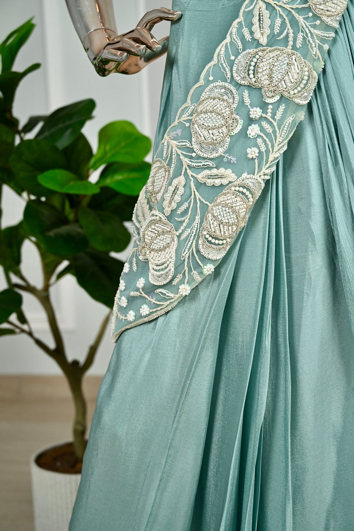 Sky Blue Designer Drape Saree