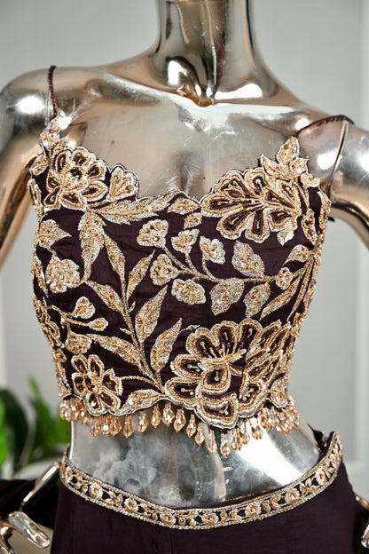 Wine Banarasi & Georgette Embroidered Sharara Set