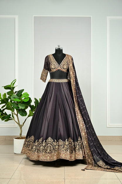 Black & Antique Gold Embroidered Lehenga Set