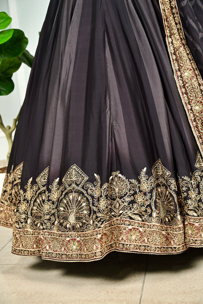 Black & Antique Gold Embroidered Lehenga Set