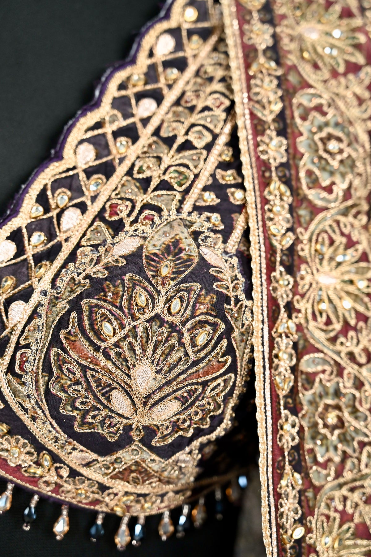 Black & Antique Gold Embroidered Lehenga Set