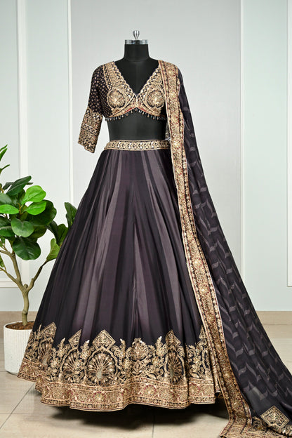 Black & Antique Gold Embroidered Lehenga Set