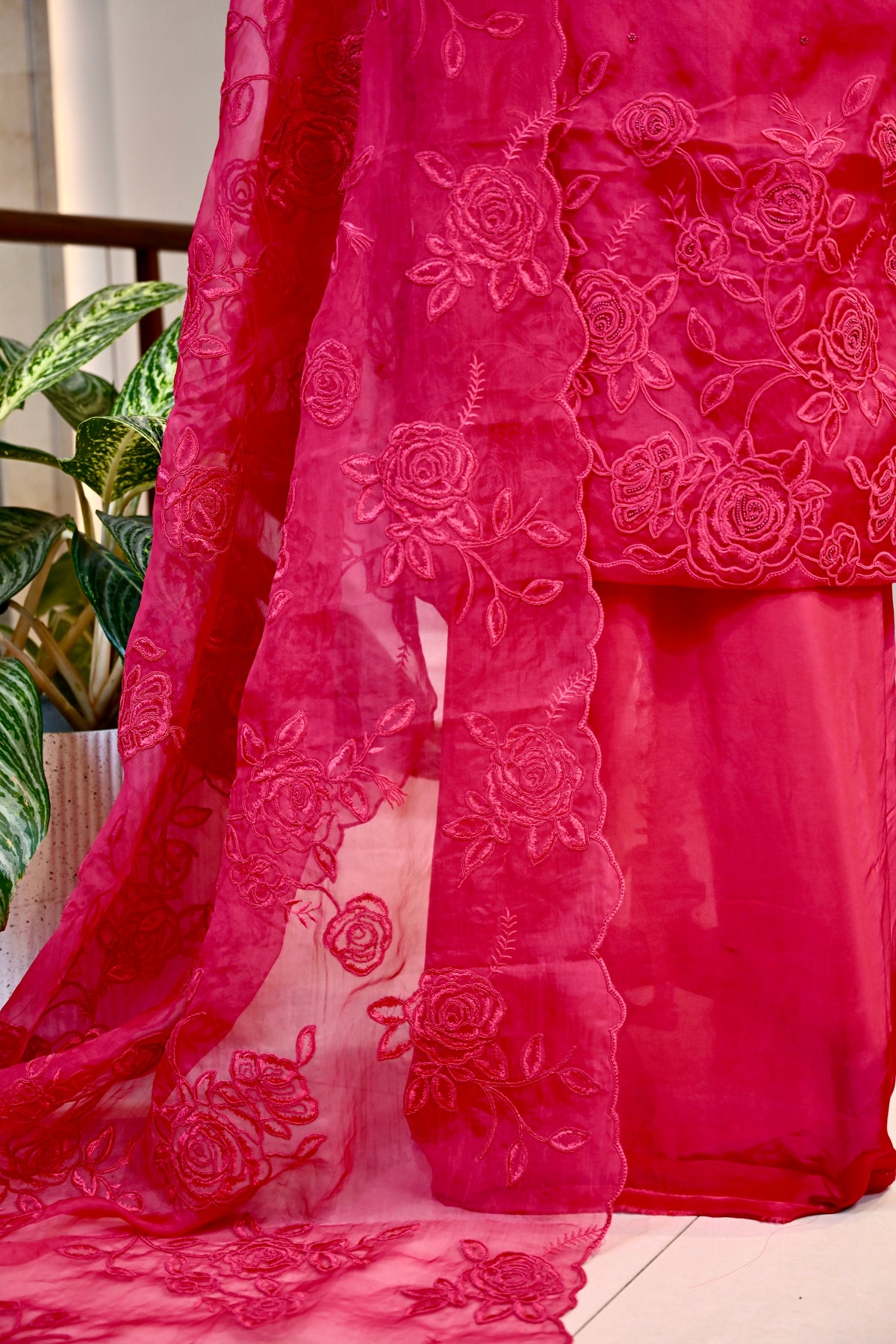 Elegant Organza Dori Work Unstitched Suit Set